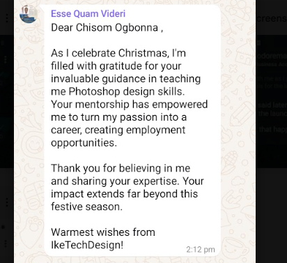 Student review from Emeka